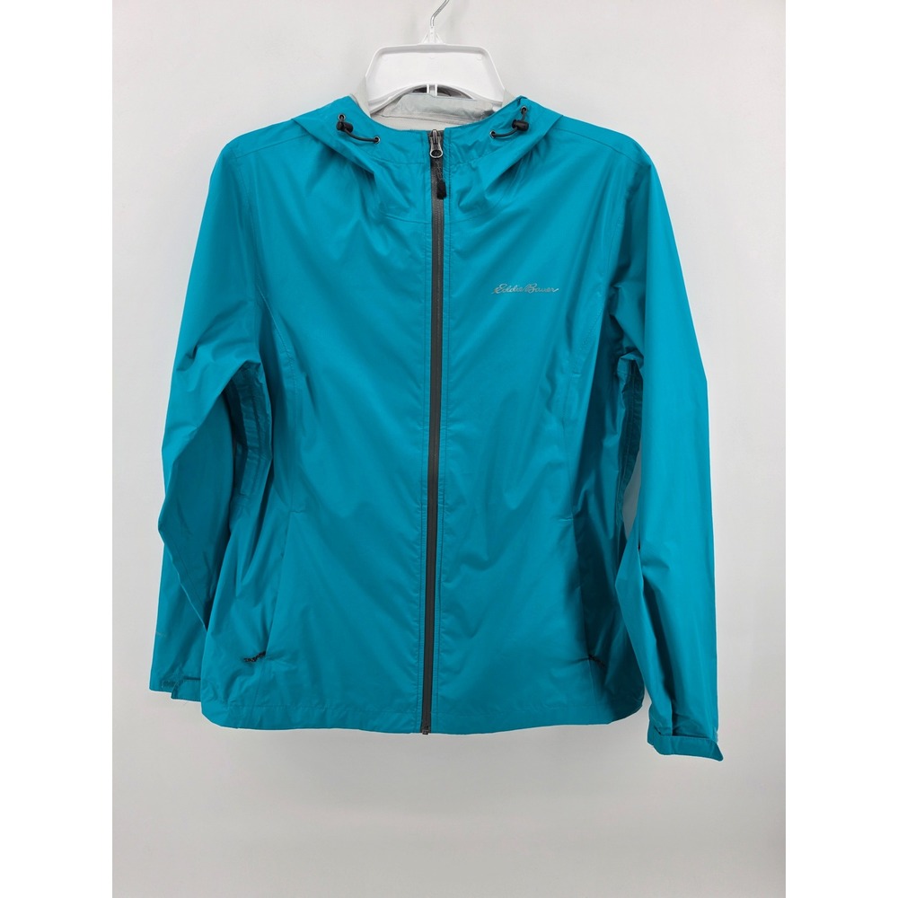 Eddie Bauer WeatherEdge Rain Jacket Womens Medium Teal Blue Hooded Windbreaker
